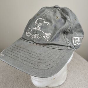 RU FOCUSED Fisherman Embroidered Hat Strapback Adjustable Distressed Y2K Gray
